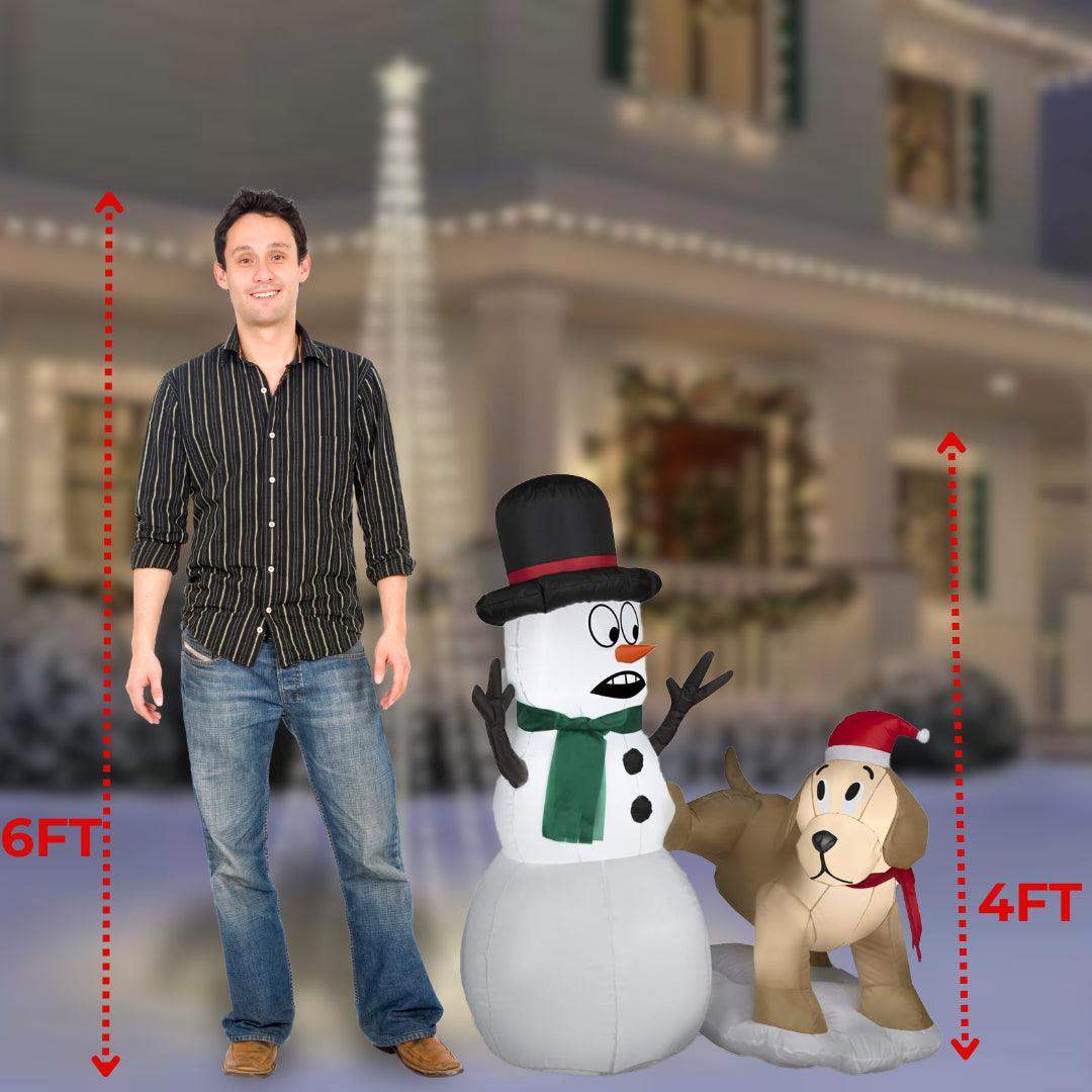 TekEir - Gemmy Airblown Inflatable Golden Retriever with Snowman | 4 Ft Christmas Decor
