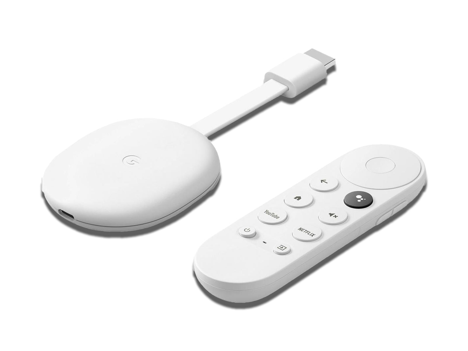 Side View Image of The Chromecast and Remote on the white background