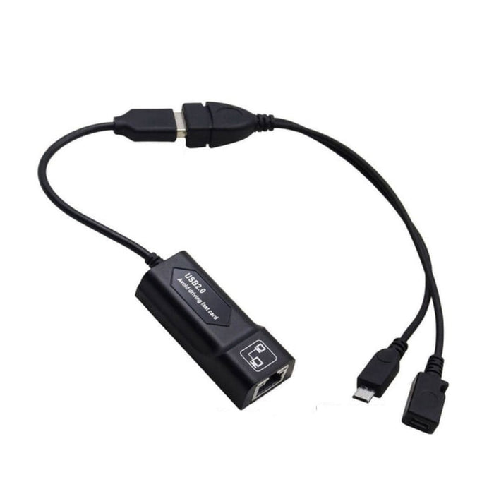 Overhead view of the Premium 100 Mbps Ethernet Adapter For Streaming Devices with all of its parts connected