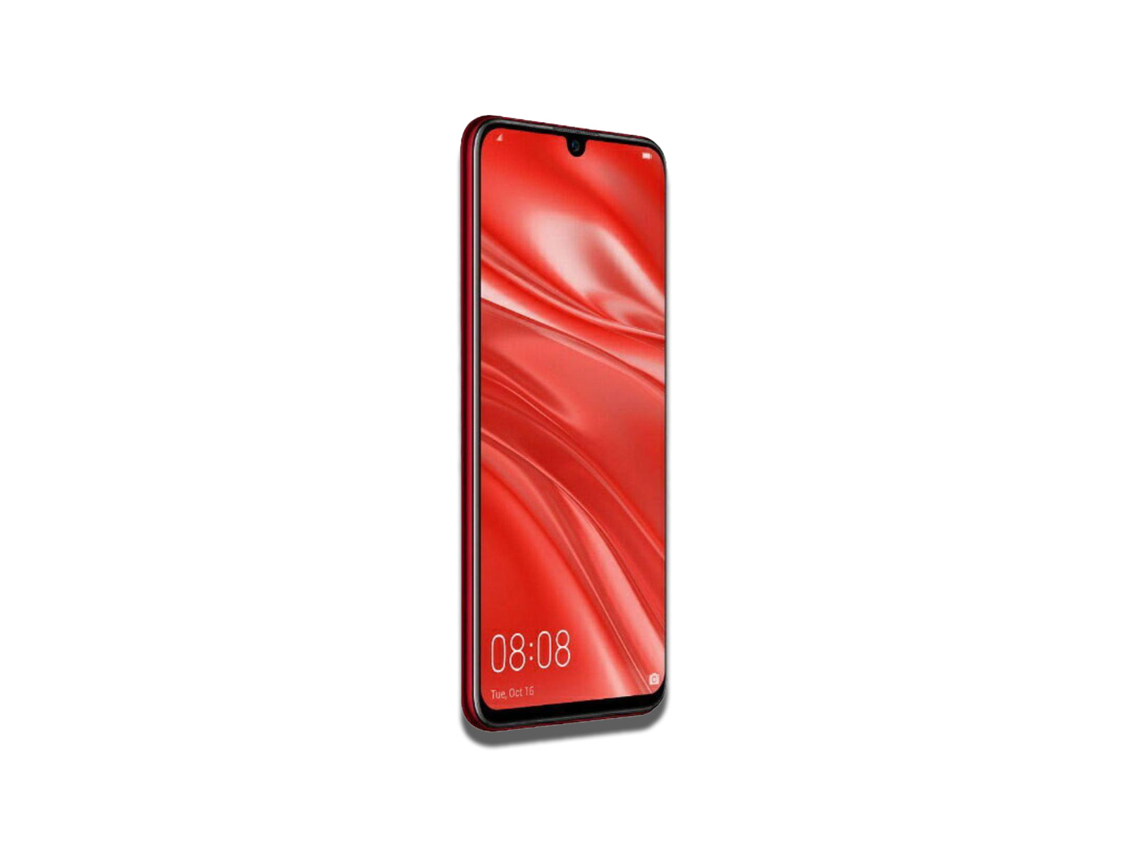 Front View of The Red Huawei Phone on The White Background