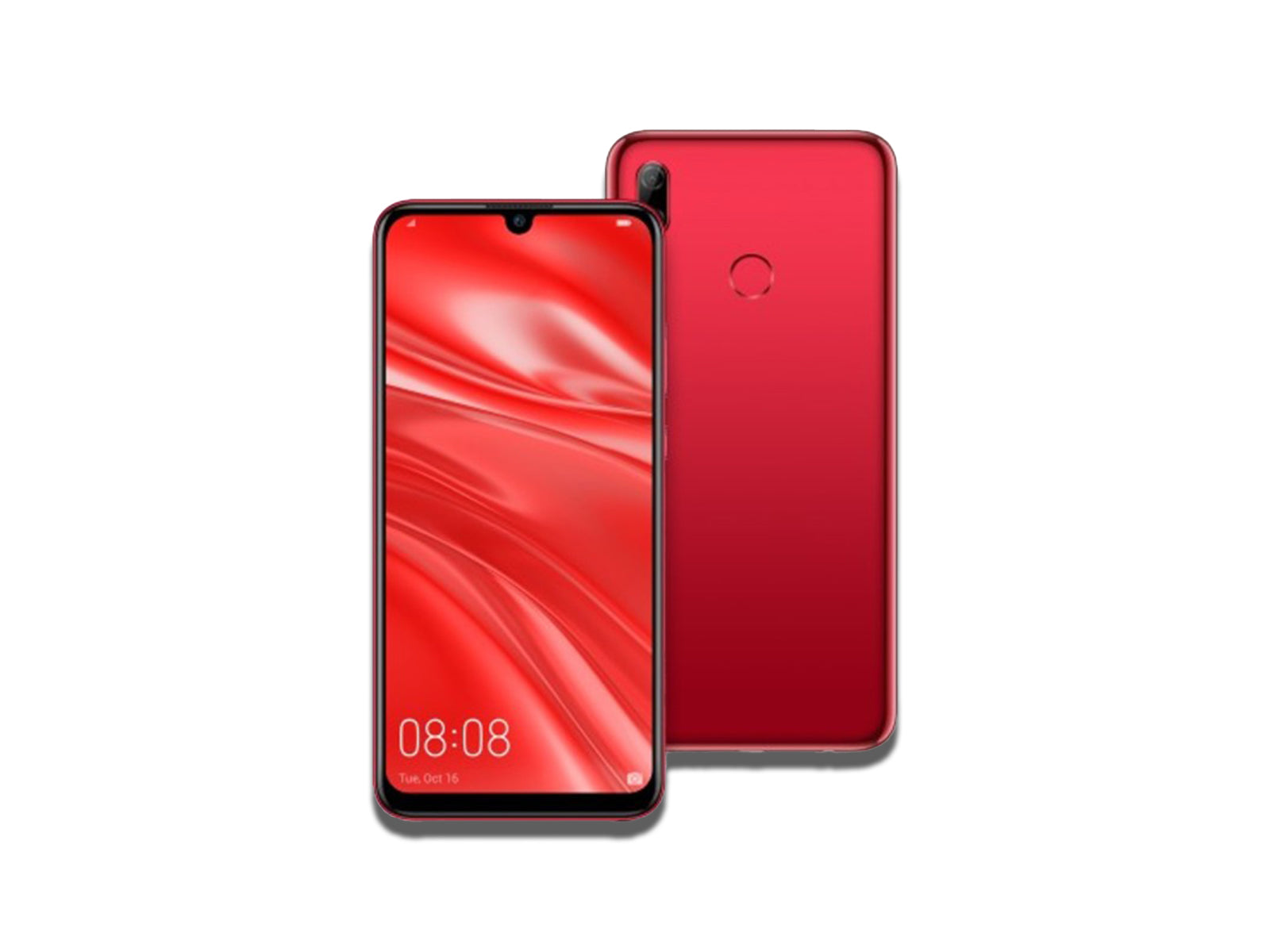 Back And Front View Image of The Red Huawei Nova Lite 3 Phone on The White Background