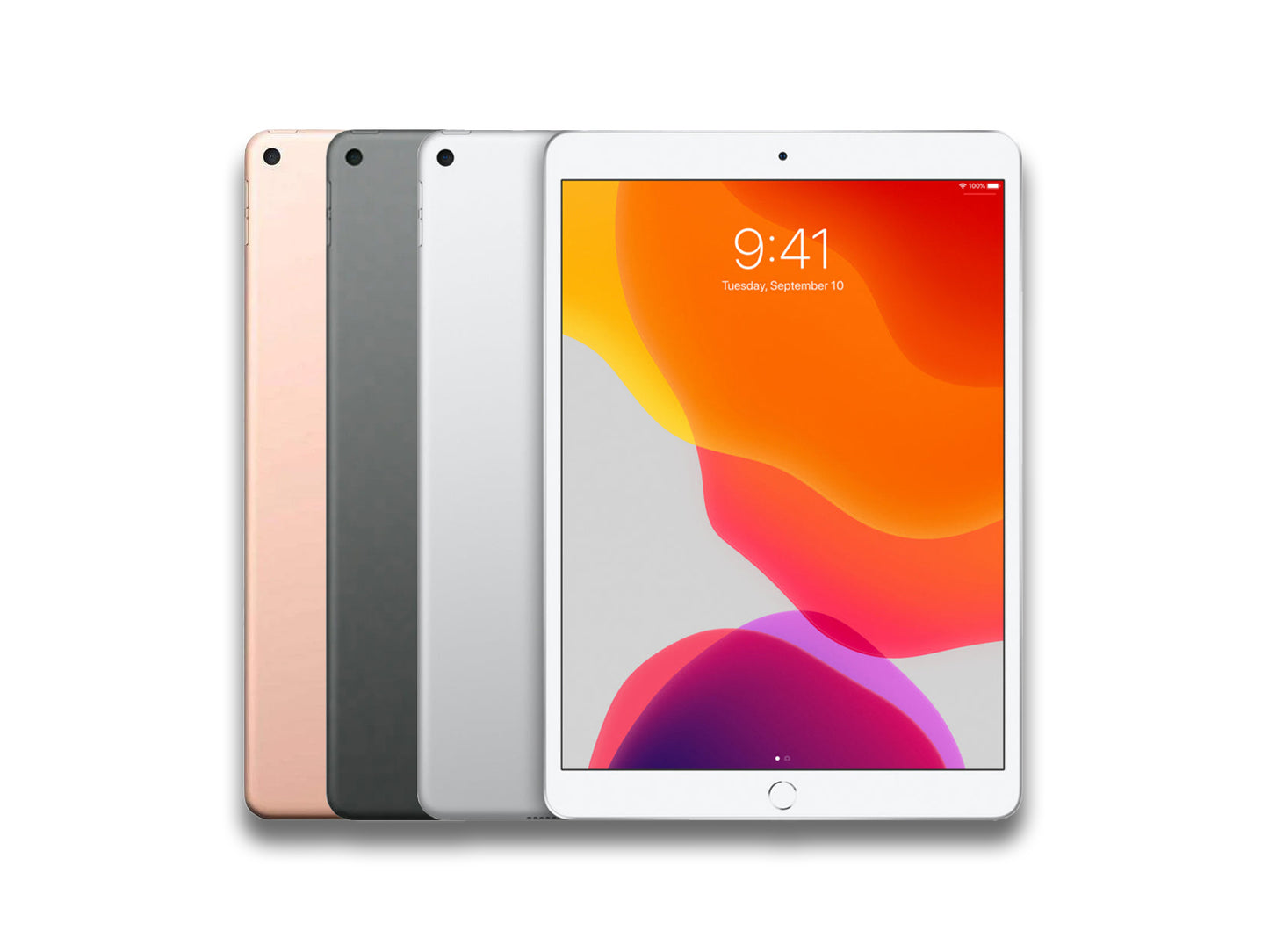 Front and back view of iPad Air 3rd gen in different colour variants