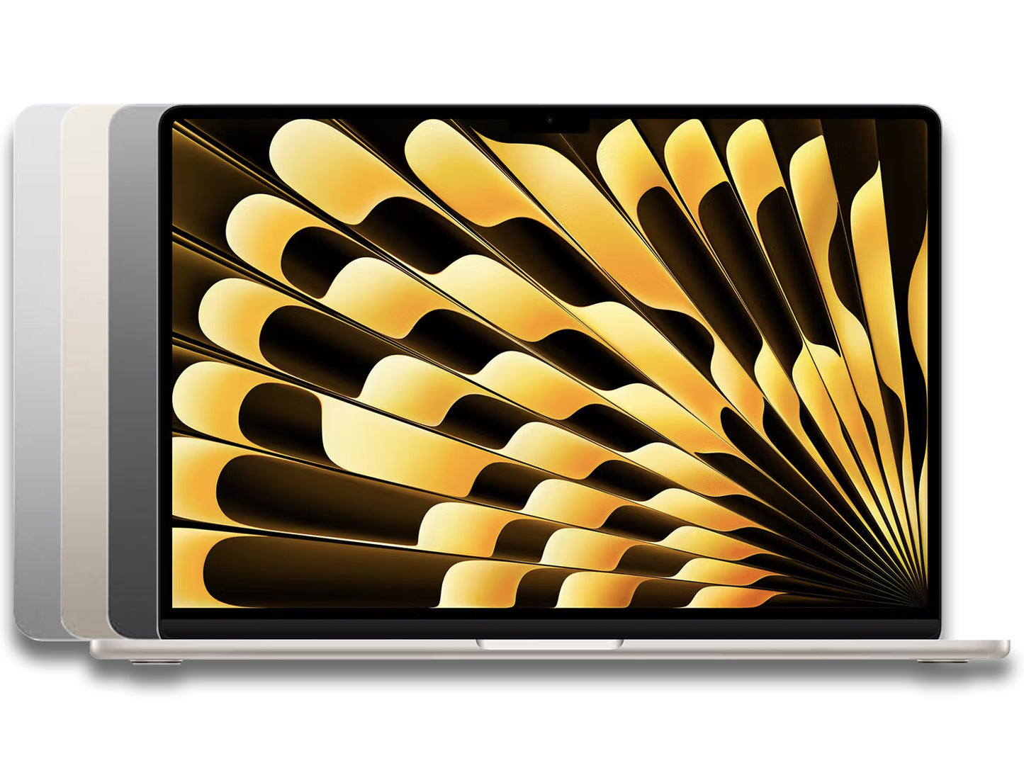 Front and back view of an opened MacBook Air showing different color variants