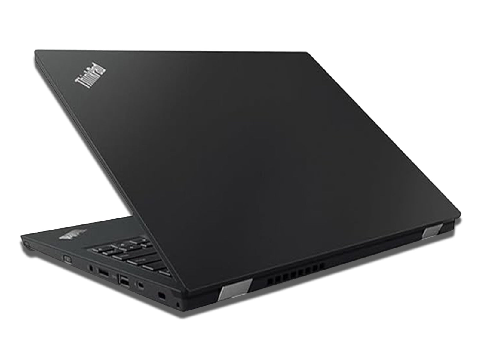 Back View of Partially Open Lenovo L390 Laptop on The White Background