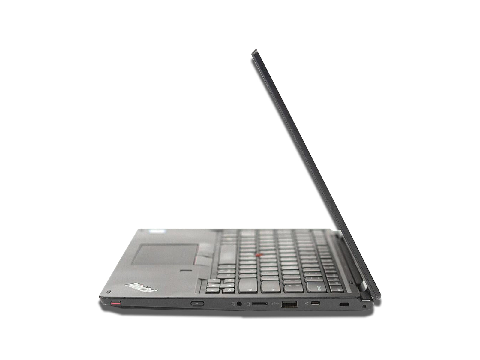 Image showing Right Side Partially Open Lenovo L390 Laptop on The White Background