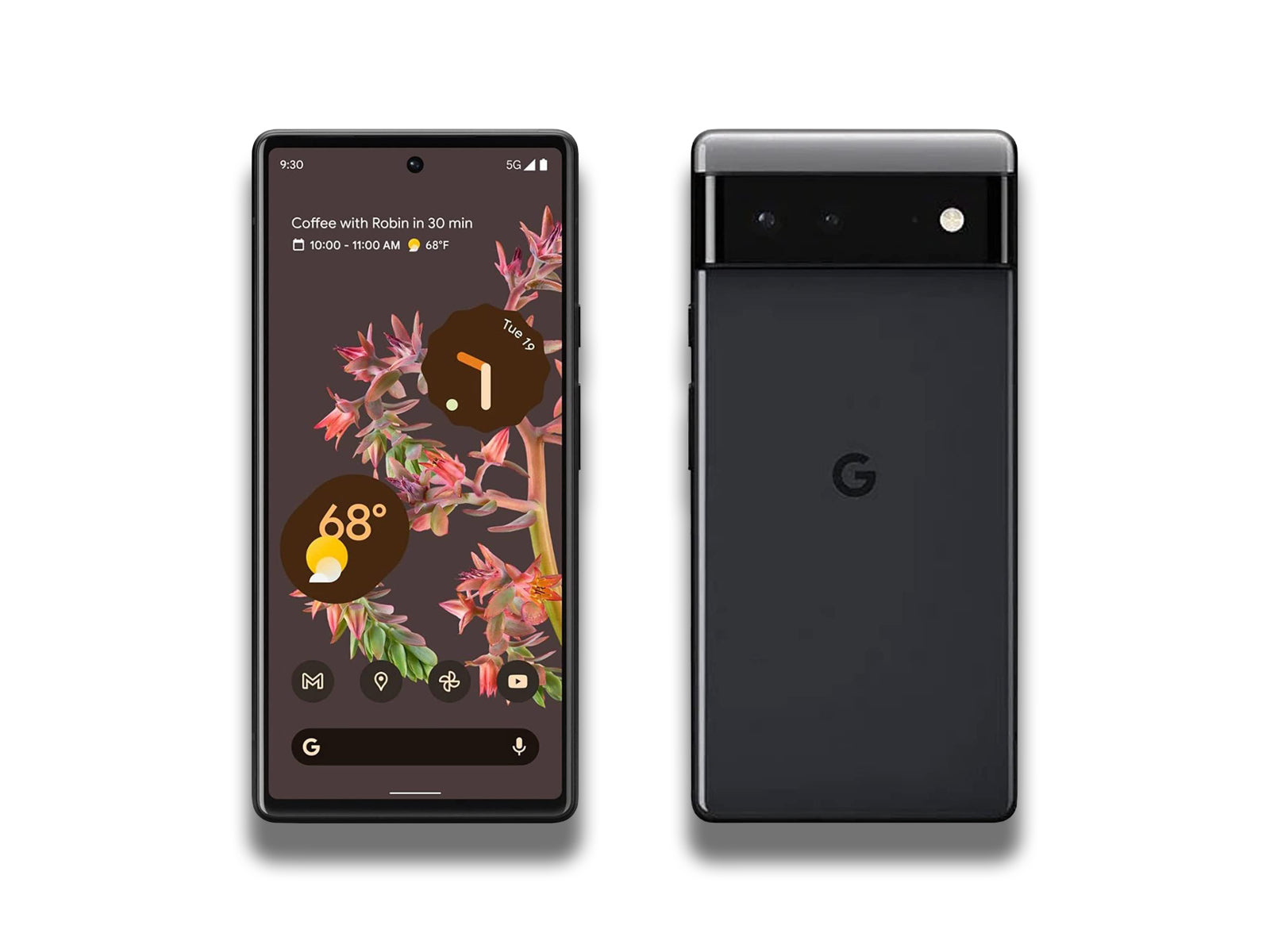 Google Pixel 6 In Stormy Black Front And Back