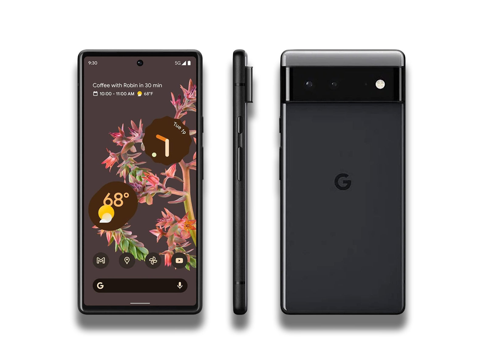 Google Pixel 6 In Stormy Black Front Side And Back