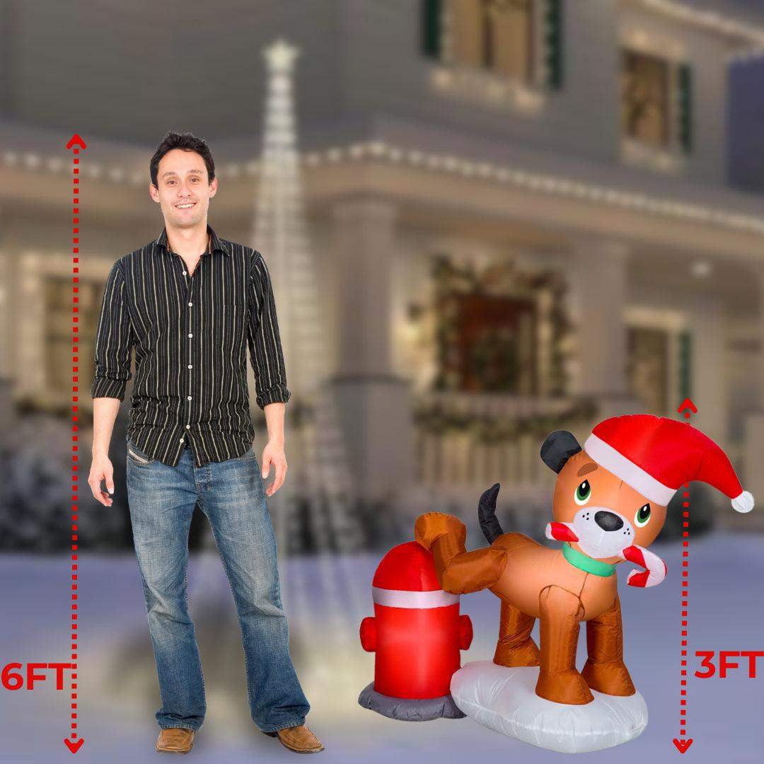 TekEir - Gemmy Airblown Inflatable Dog with Fire Hydrant | 3 Ft Christmas Yard Decoration