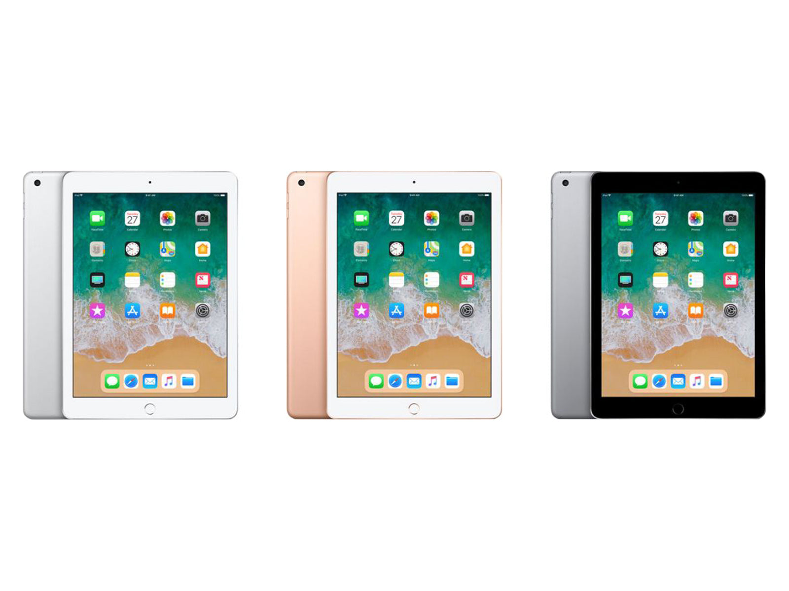 iPad 6th Gen Colours Silver, Space Grey And Gold Front And Back