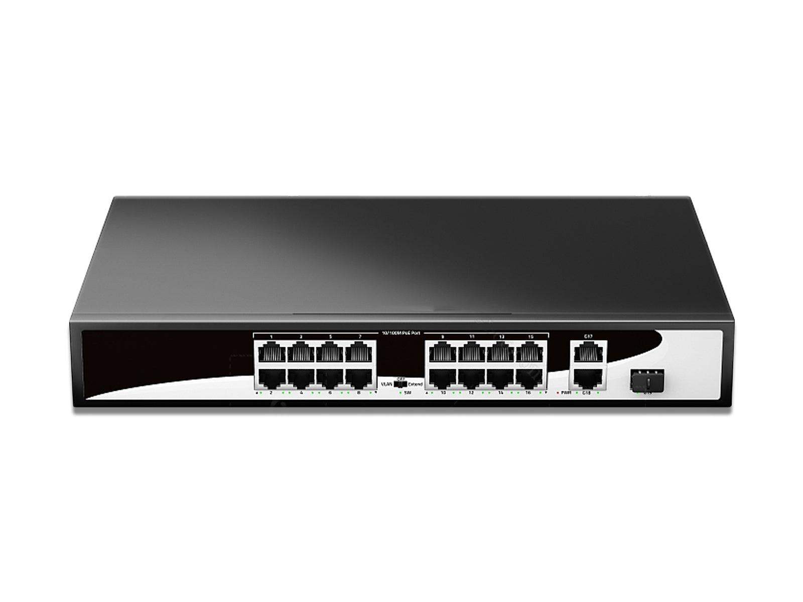 TekEir - 16 Port Network PoE Switch (10/100Mbps, All PoE)