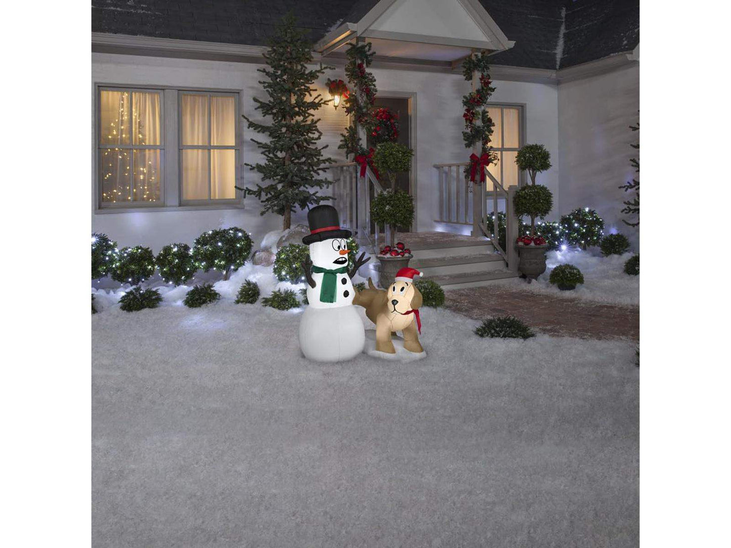 TekEir - Gemmy Airblown Inflatable Golden Retriever with Snowman | 4 Ft Christmas Decor