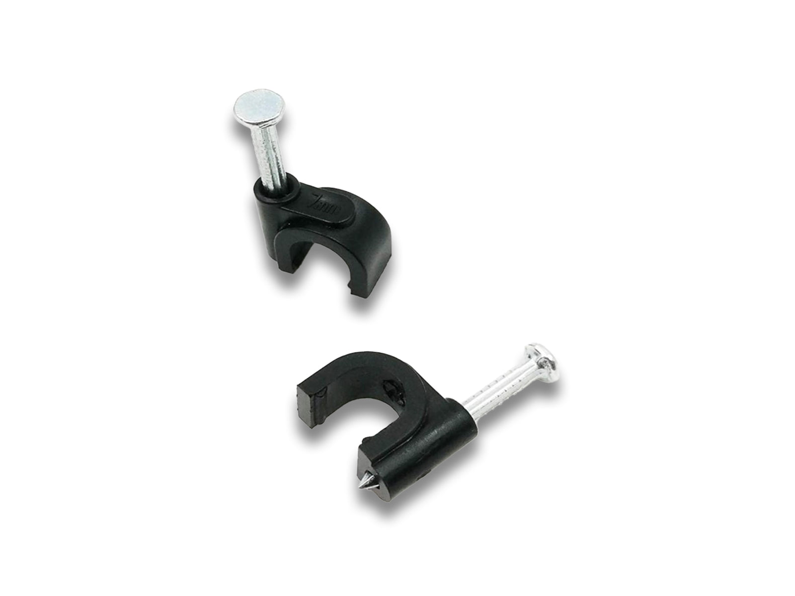 Cable Clips With Nail In Black Standing And Flat View