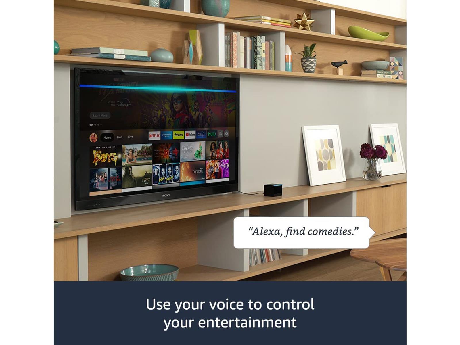 Image shows the voice control feature on the Amazon Fire TV Cube