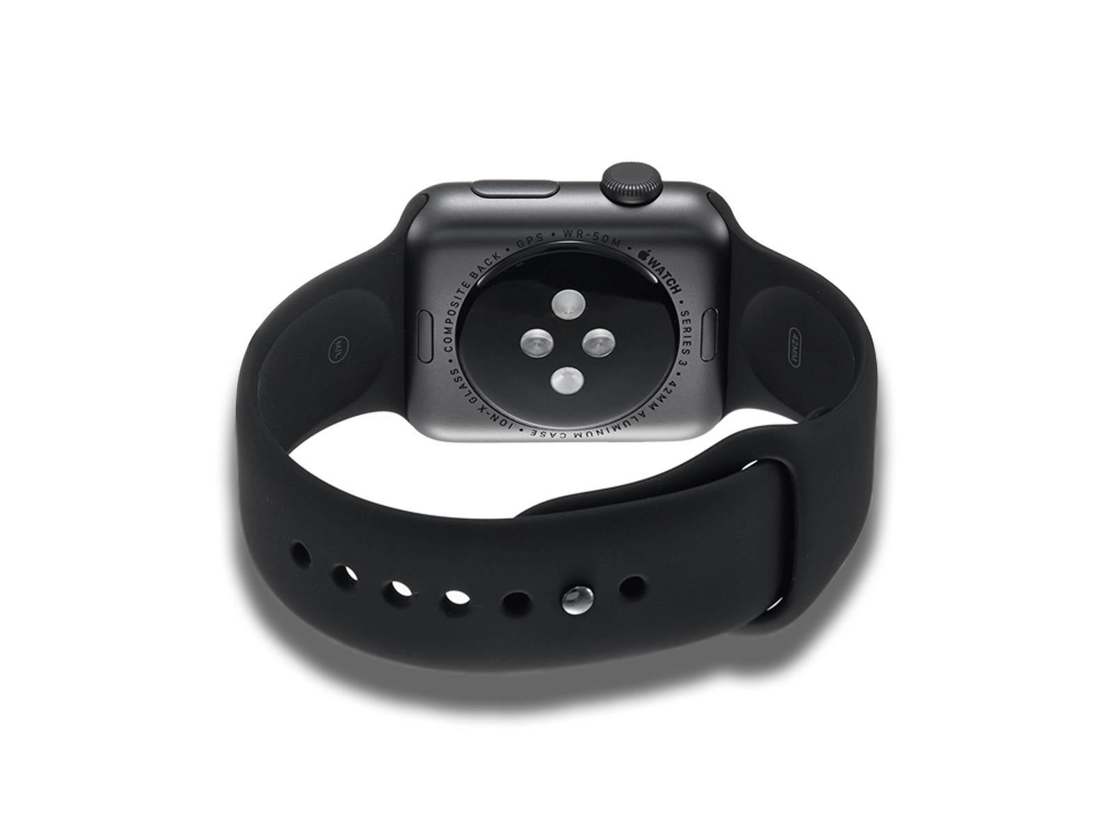 Apple Watch Series 3 in Black With Band Strapped Back View