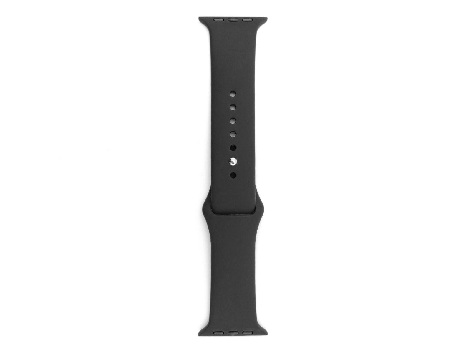 Image shows an overhead view of the black apple watch strap