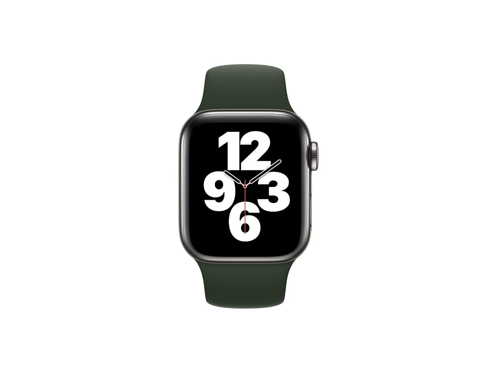 Image shows a front view of the Green Apple Watch Strap on an apple watch