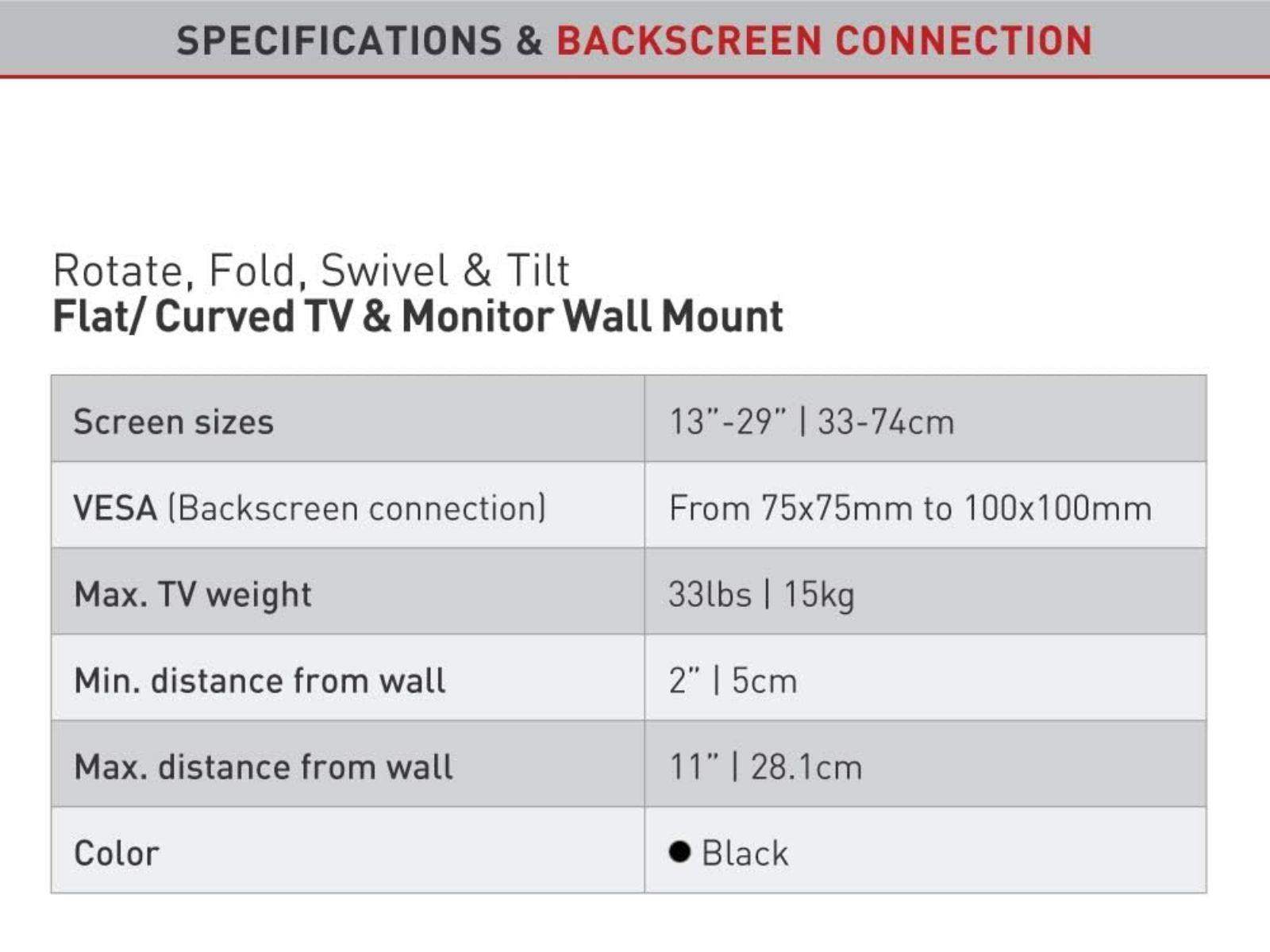 TekEir - Dual Arm TV Mounting Bracket for 15-29" TVs