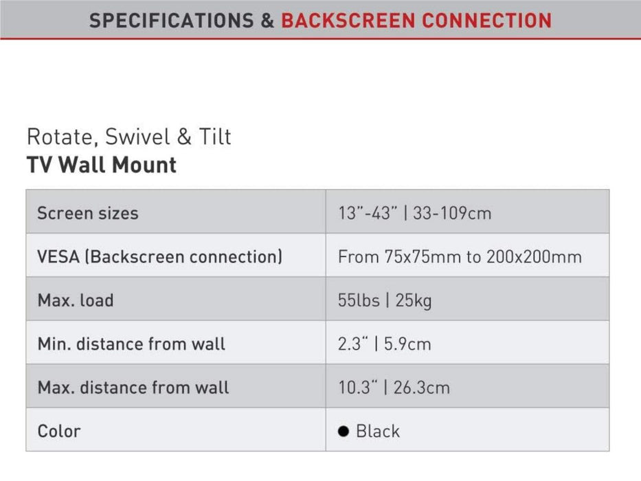 Information about the backscreen connections for the Swivel & Tilt Wall Mounted TV Bracket
