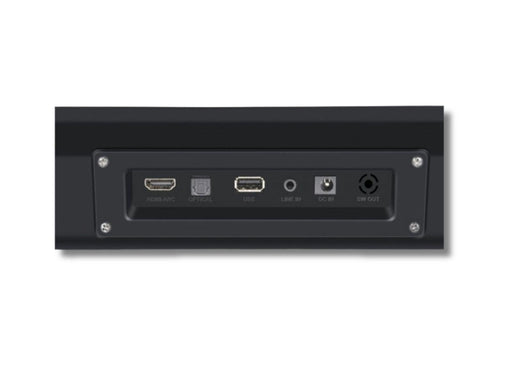 Image shows a close up of the connections on the back of the bluetooth soundbar