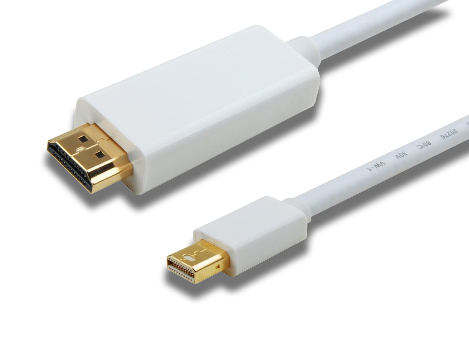 Close-up-image-on-the-plugs-of-the-MDP-to-HDMI-cable-on-the-white-background