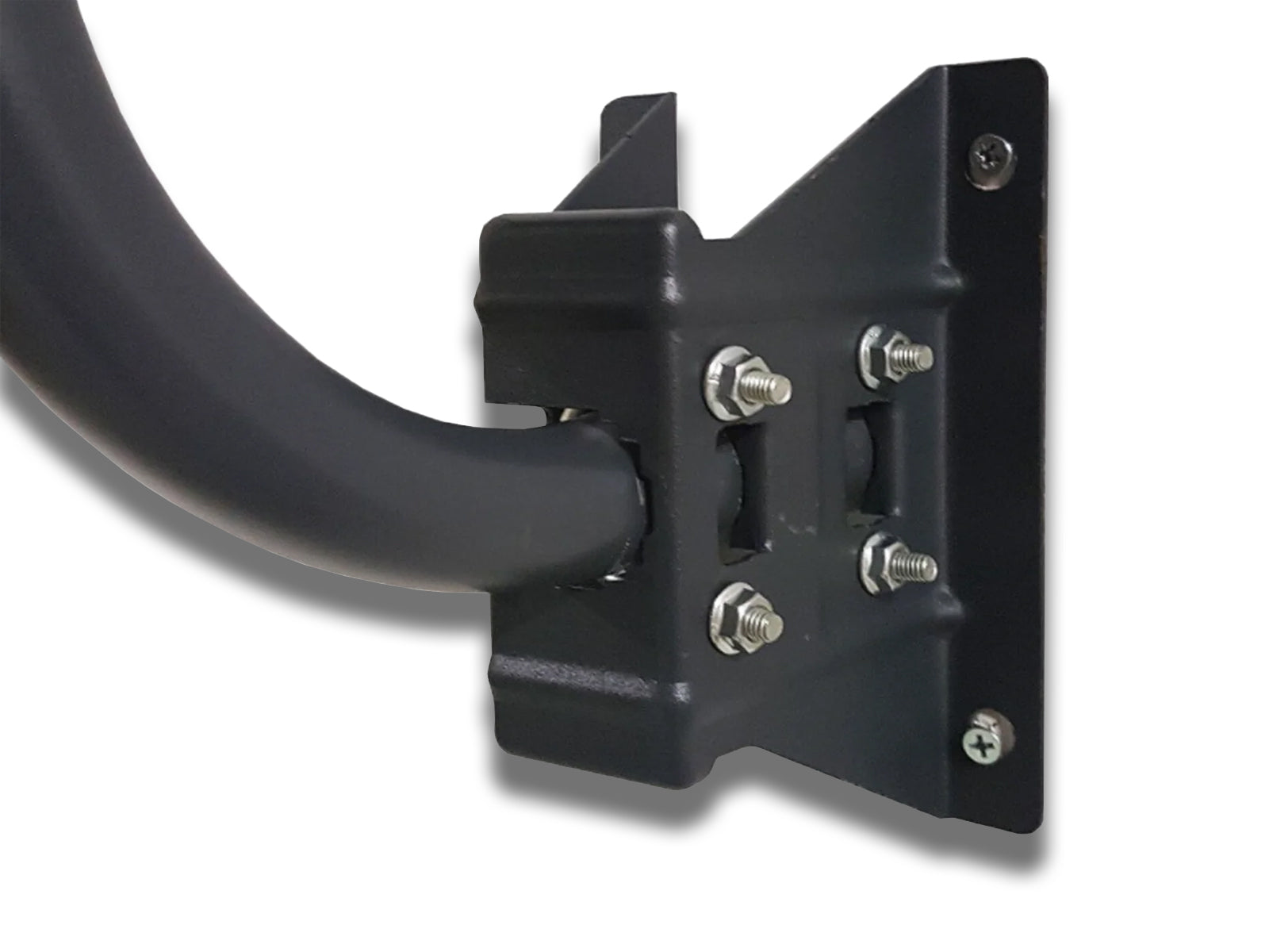 Close-up-image-view-of-the-mounting-of-the-satellite-dish-wall-mounting-bracket-on-the-white-background