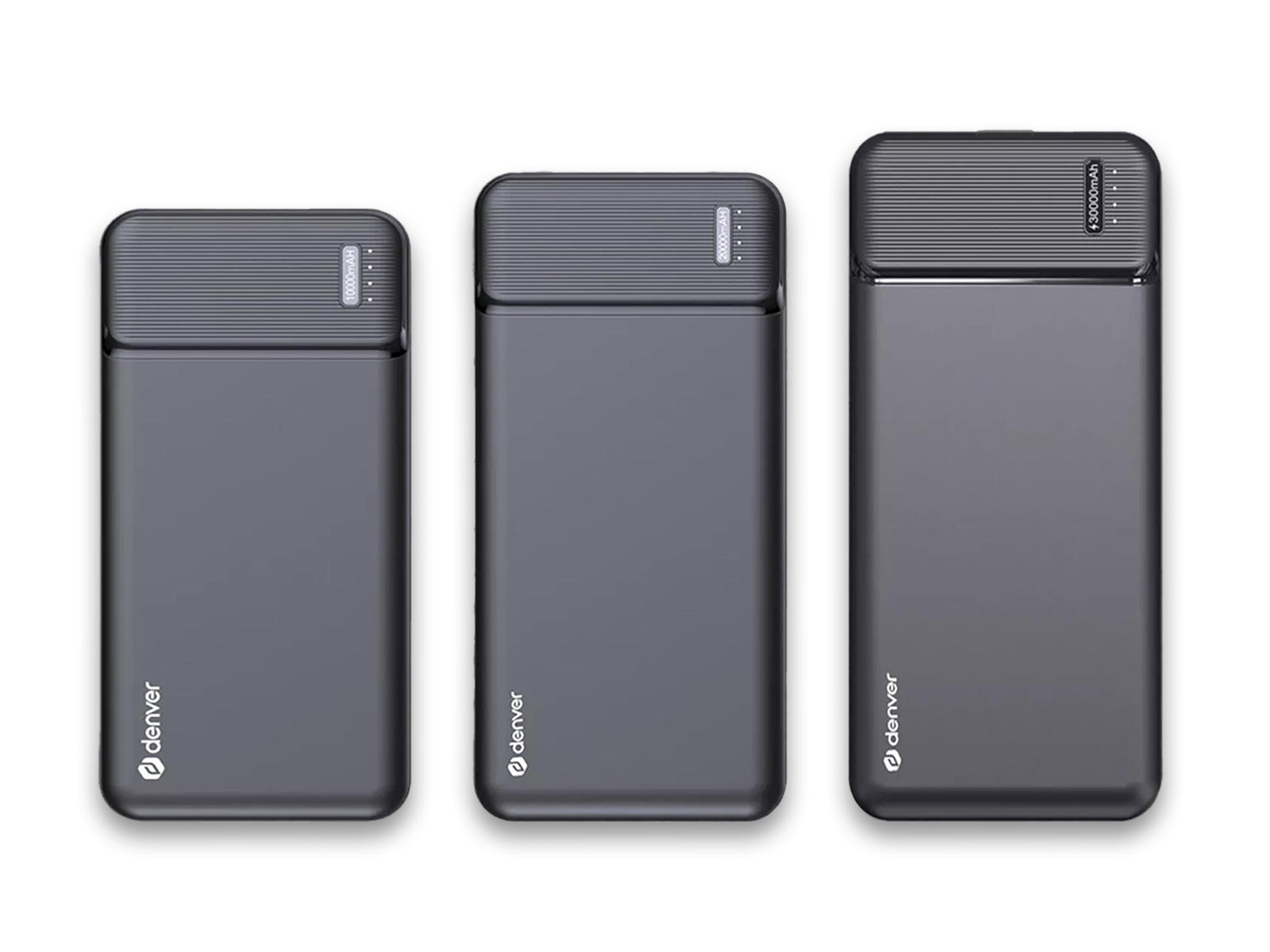 Image shows all 3 of the Denver High Capacity Portable Chargers