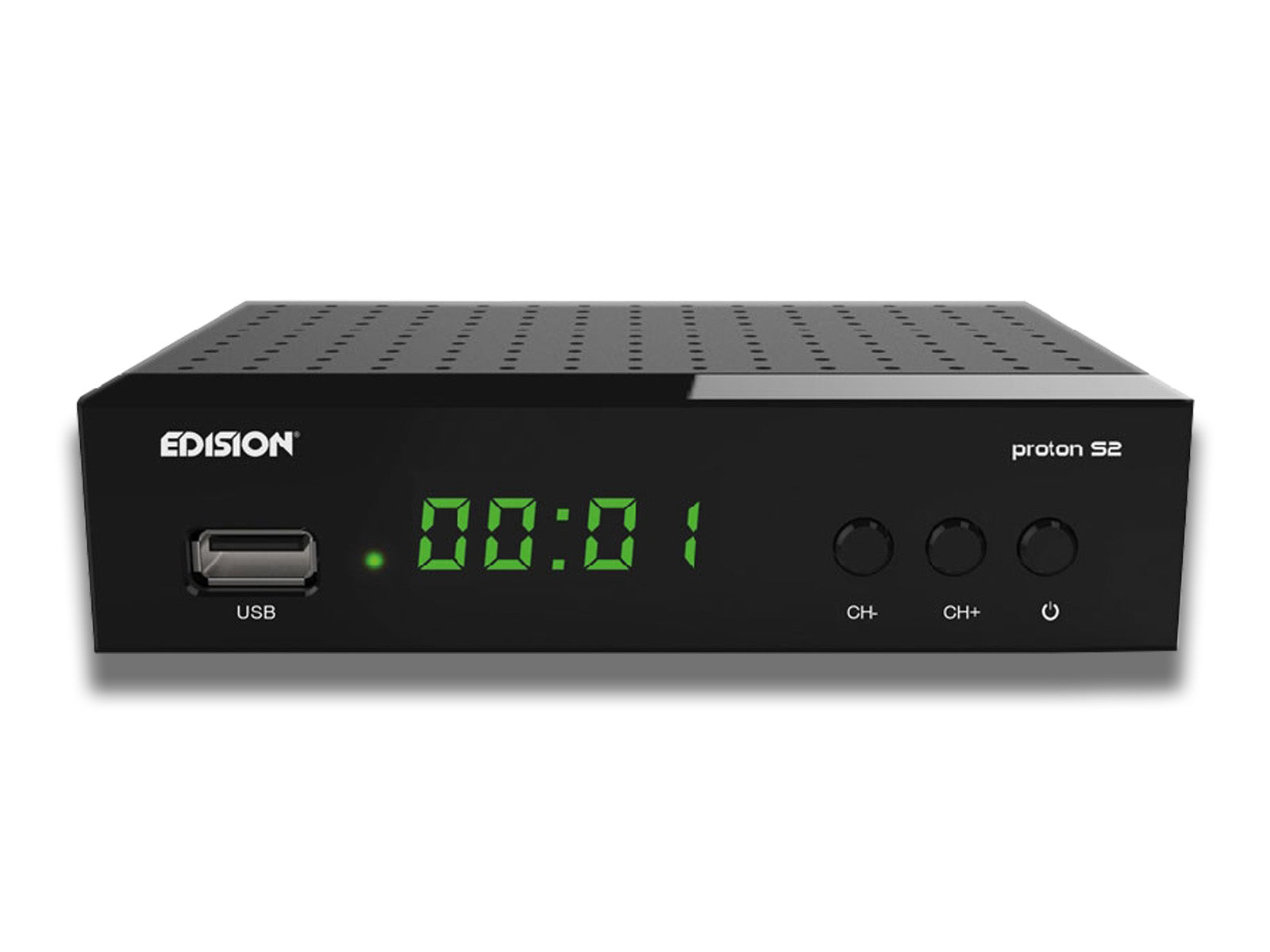 Image shows a front view of the Edision Proton S2 Satellite Receiver