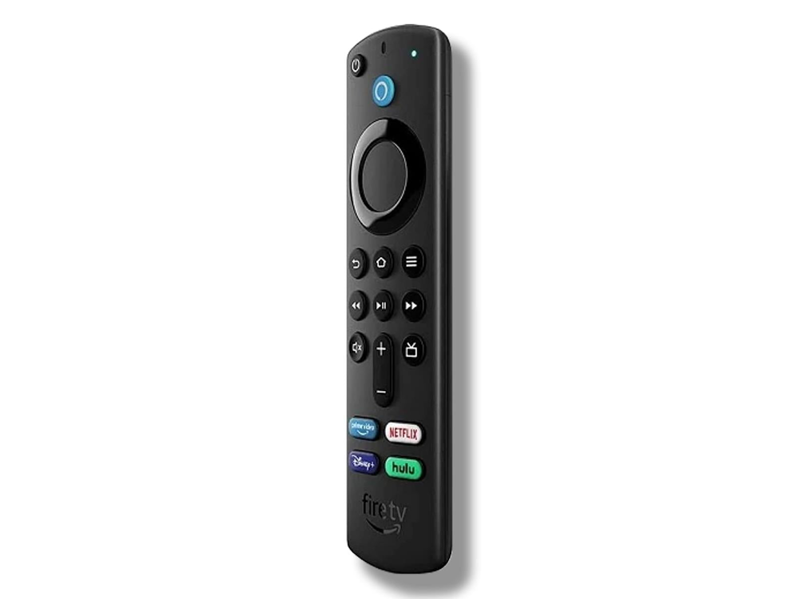 Image shows an angled side view of the Fire TV Stick Replacement Remote Control with Alexa Voice Control