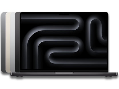 Front and back view of an opened MacBook Pro M3 in different color variants