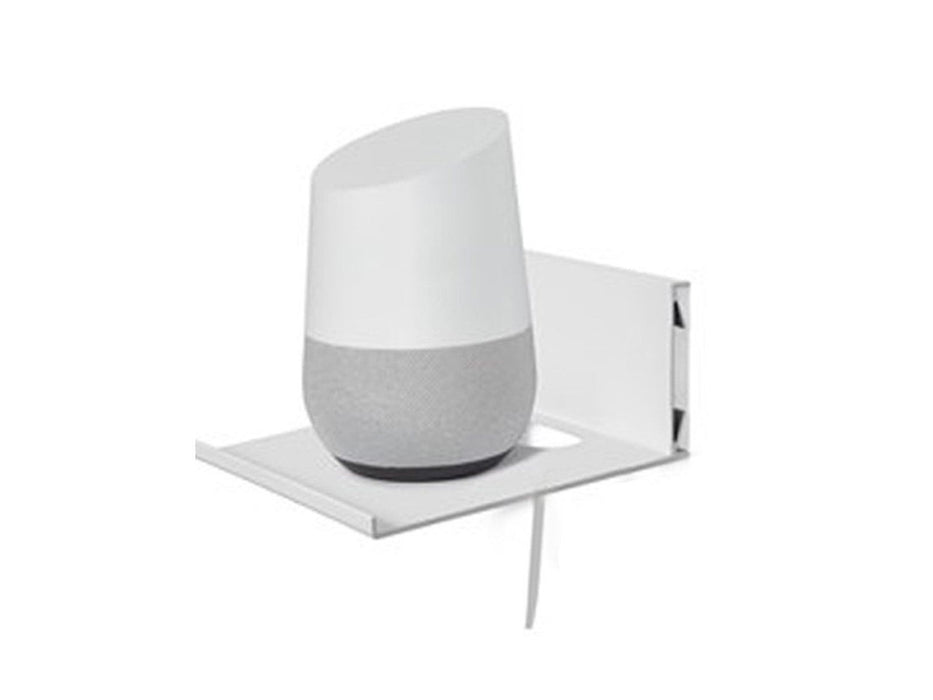  google home smart device placed on the white Hangman No Stud Smart Home Assistant Speaker Bracket