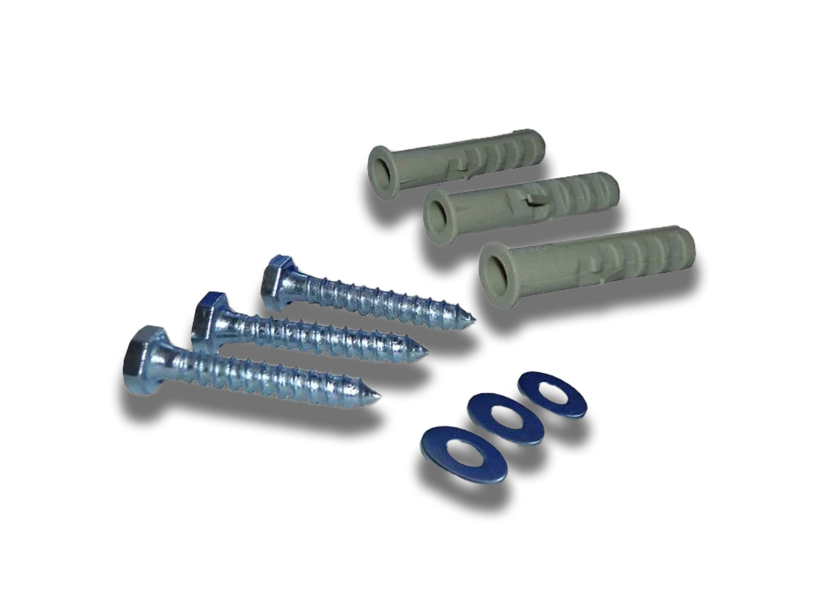 Image-of-the-three-each-of-screws-plugs-and-washers-on-the-white-background