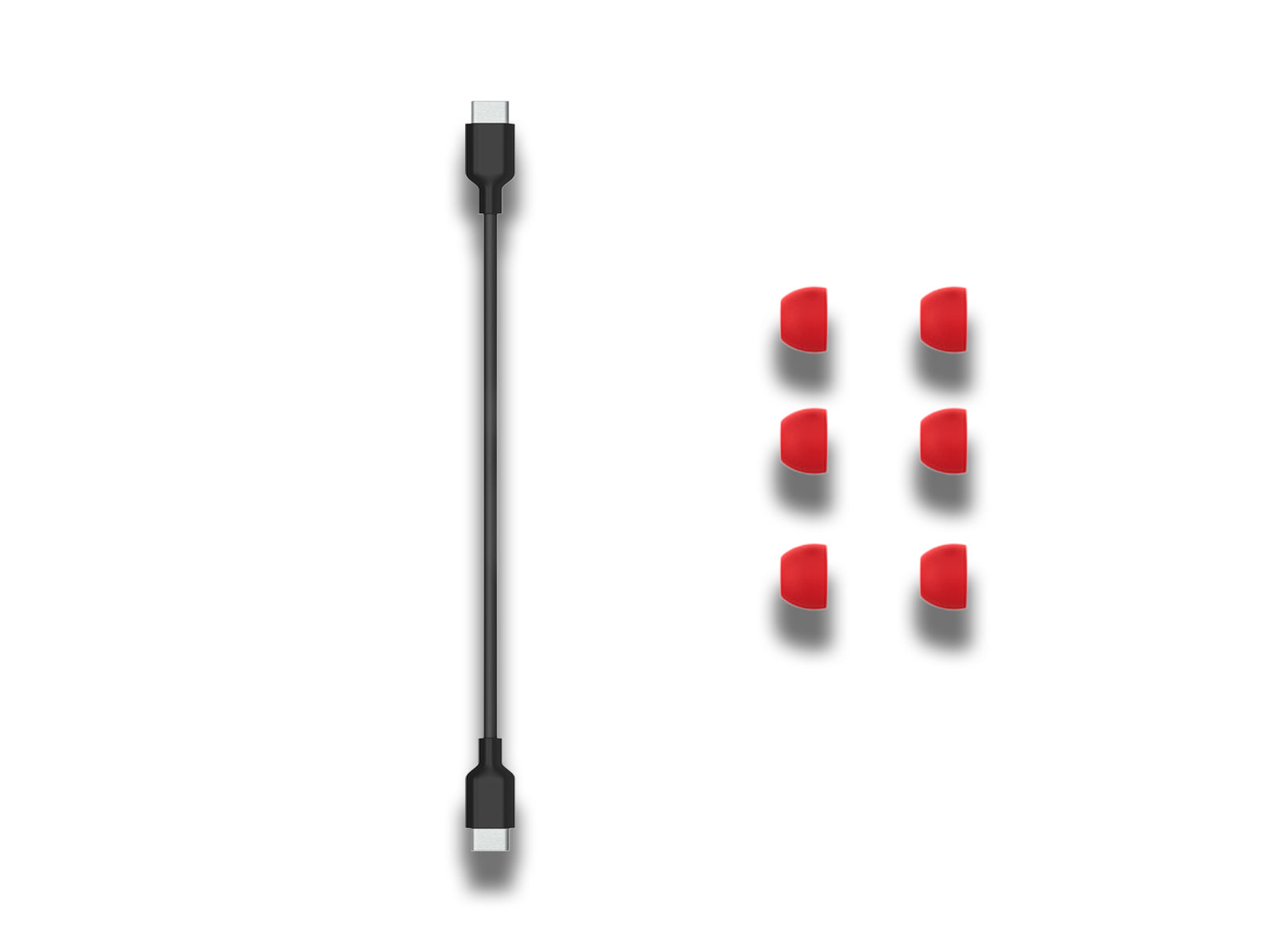Image-of-the-usb-c-to-usb-c-cable-and-6-ear-plugs-on-the-white-background