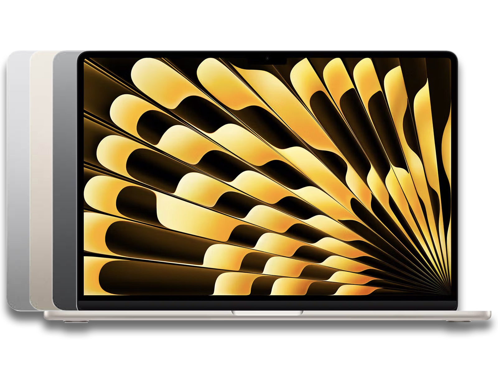 Front and back view of an opened MacBook Air showing different color variants