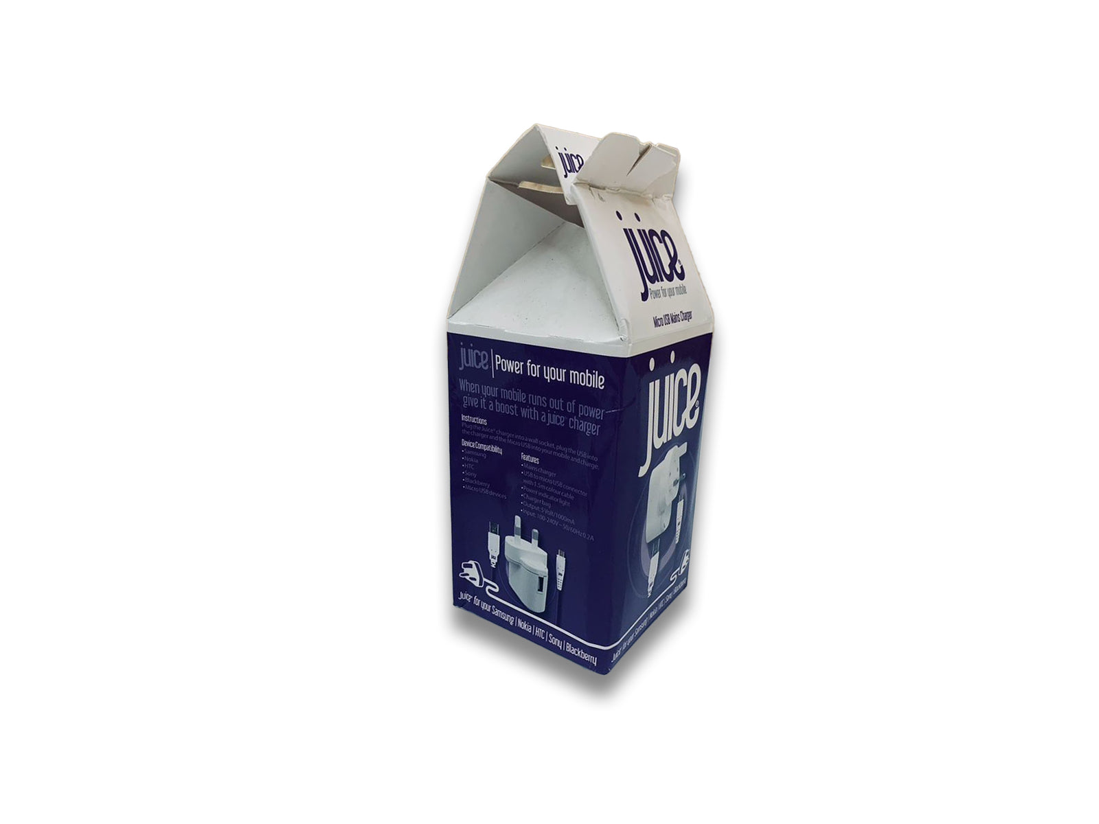 Image shows side view of juice box on white background