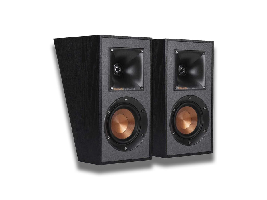 Both of the Klipsch R-41SA Powerful Home Speakers placed upright