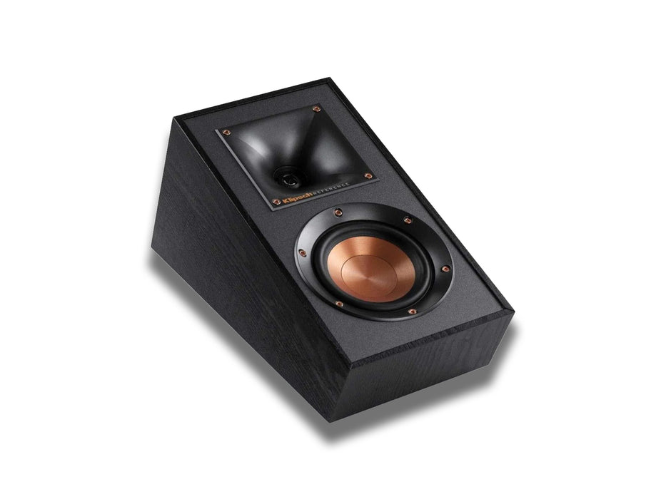 Angled overhead view of the Klipsch R-41SA Powerful Home Speaker placed on its back