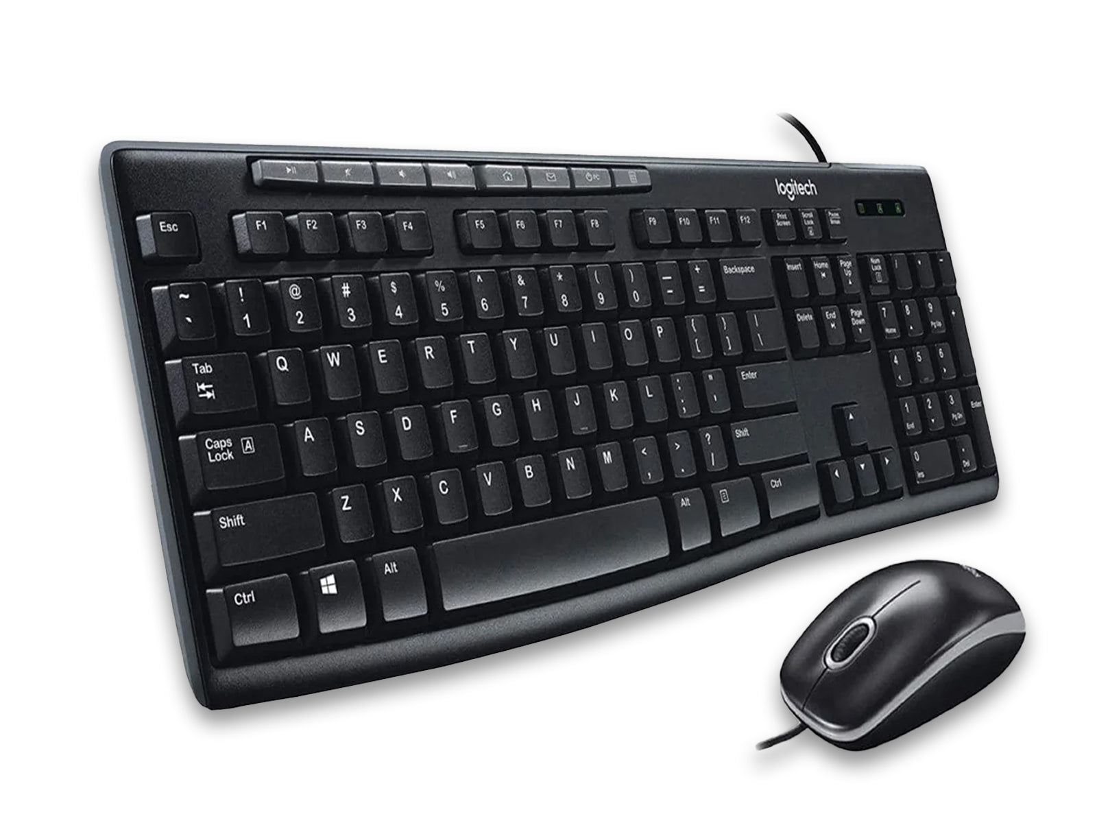 Image shows a left side veiw of the Logitech MK200 Combo Keyboard & Mouse on a white background