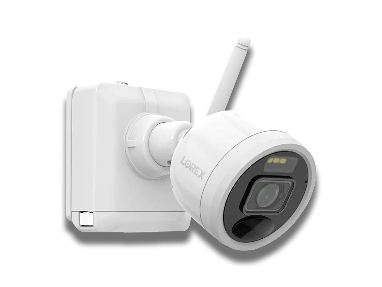 Image shows a left side veiw of the lorex camera on a white background