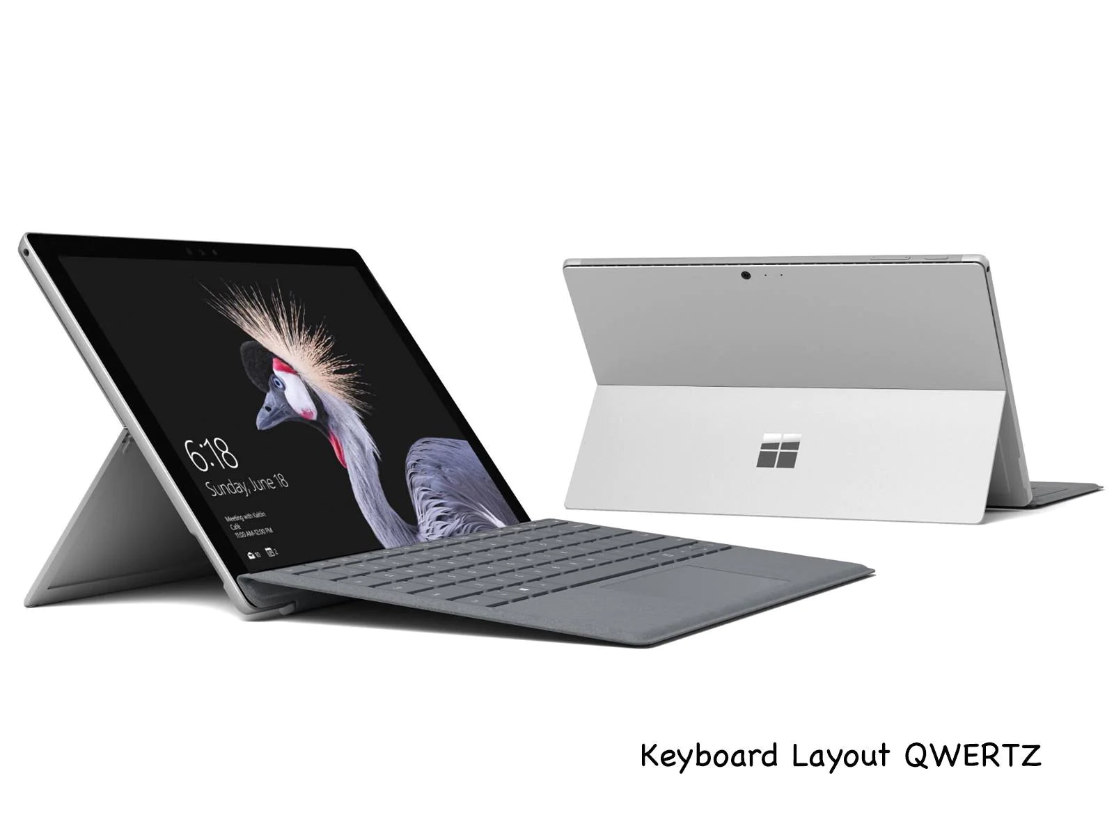 Left side view of the notebook microsoft surface pro with back view of the laptop too on the white background