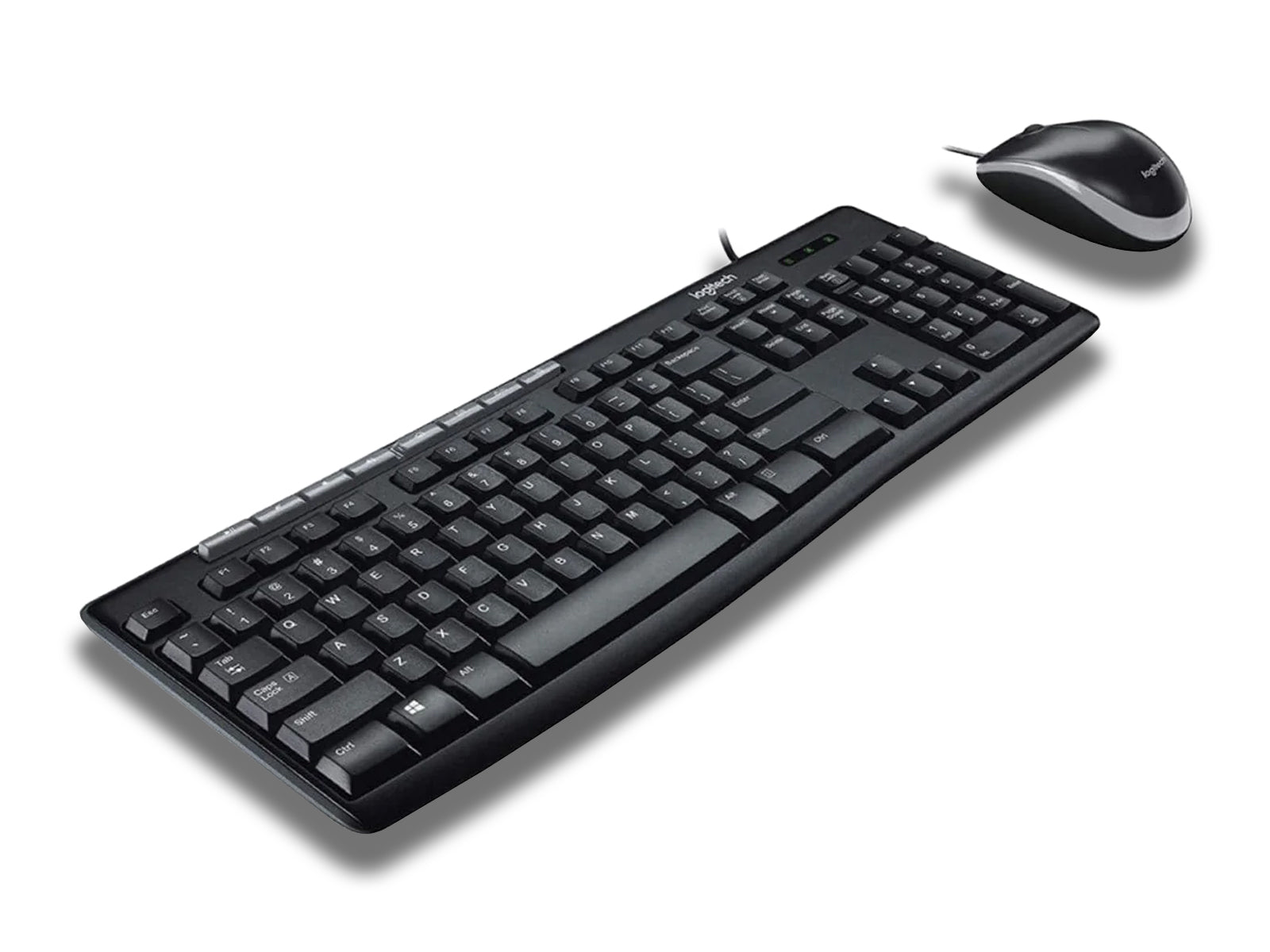 Image shows a left top veiw of the Logitech MK200 Combo Keyboard & Mouse on a white background
