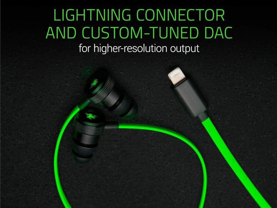 Lightning Connector and custom tuned DAC with Razer Hammerhead Lightning In Ear Earphones