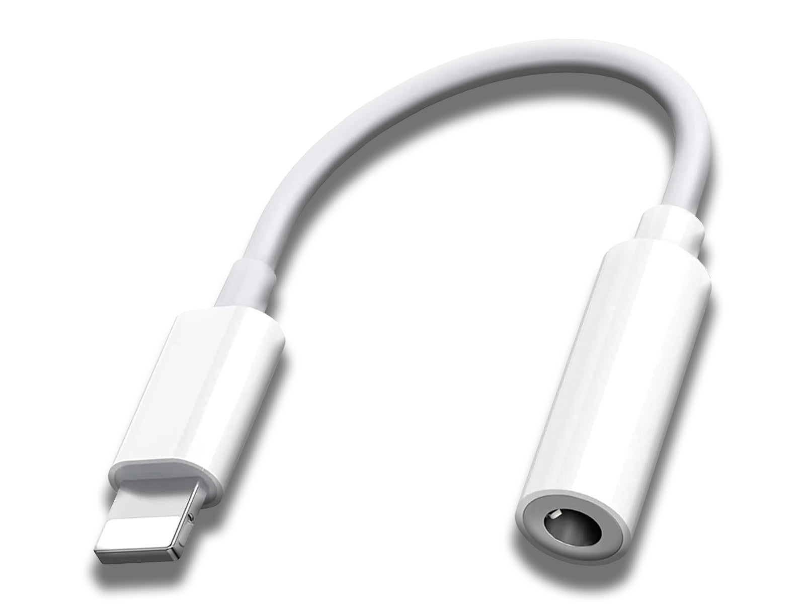 Image shows an overhead view of the Lightning To 3.5mm Headphone Adapter