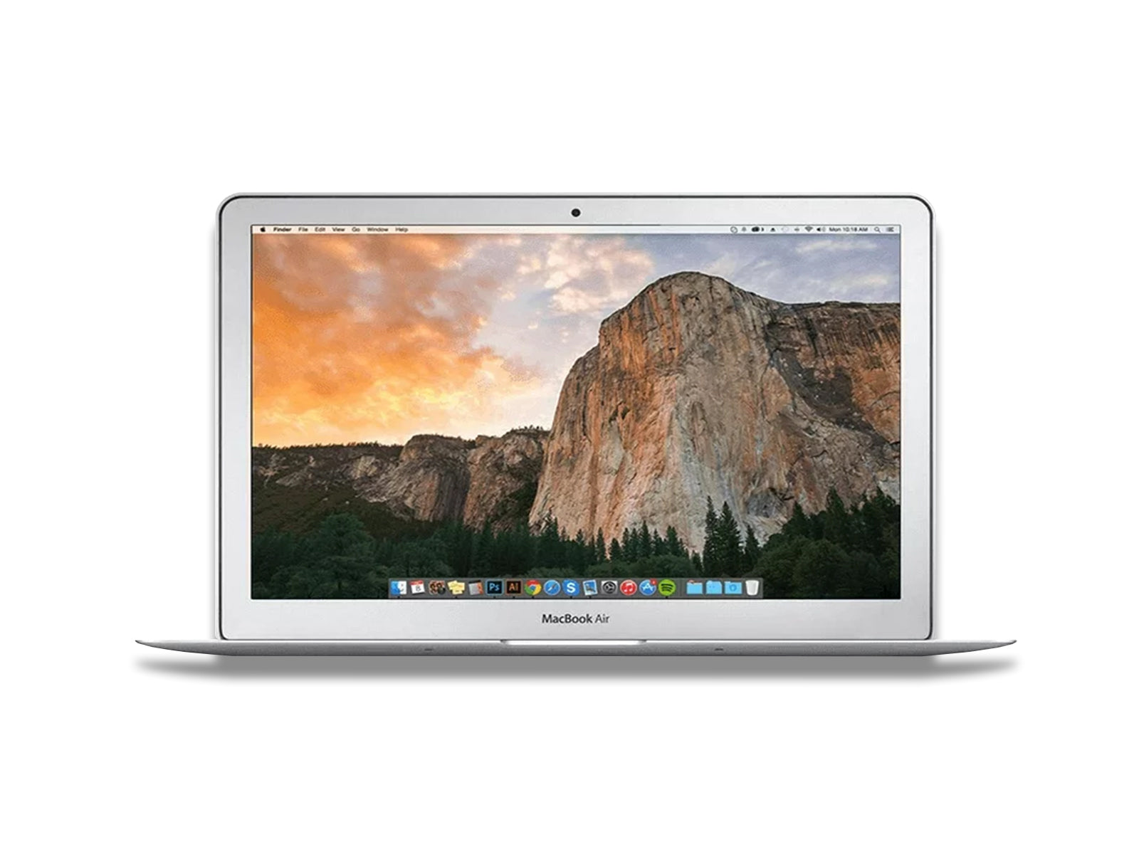 Image shows front view of macbook air opened on white background