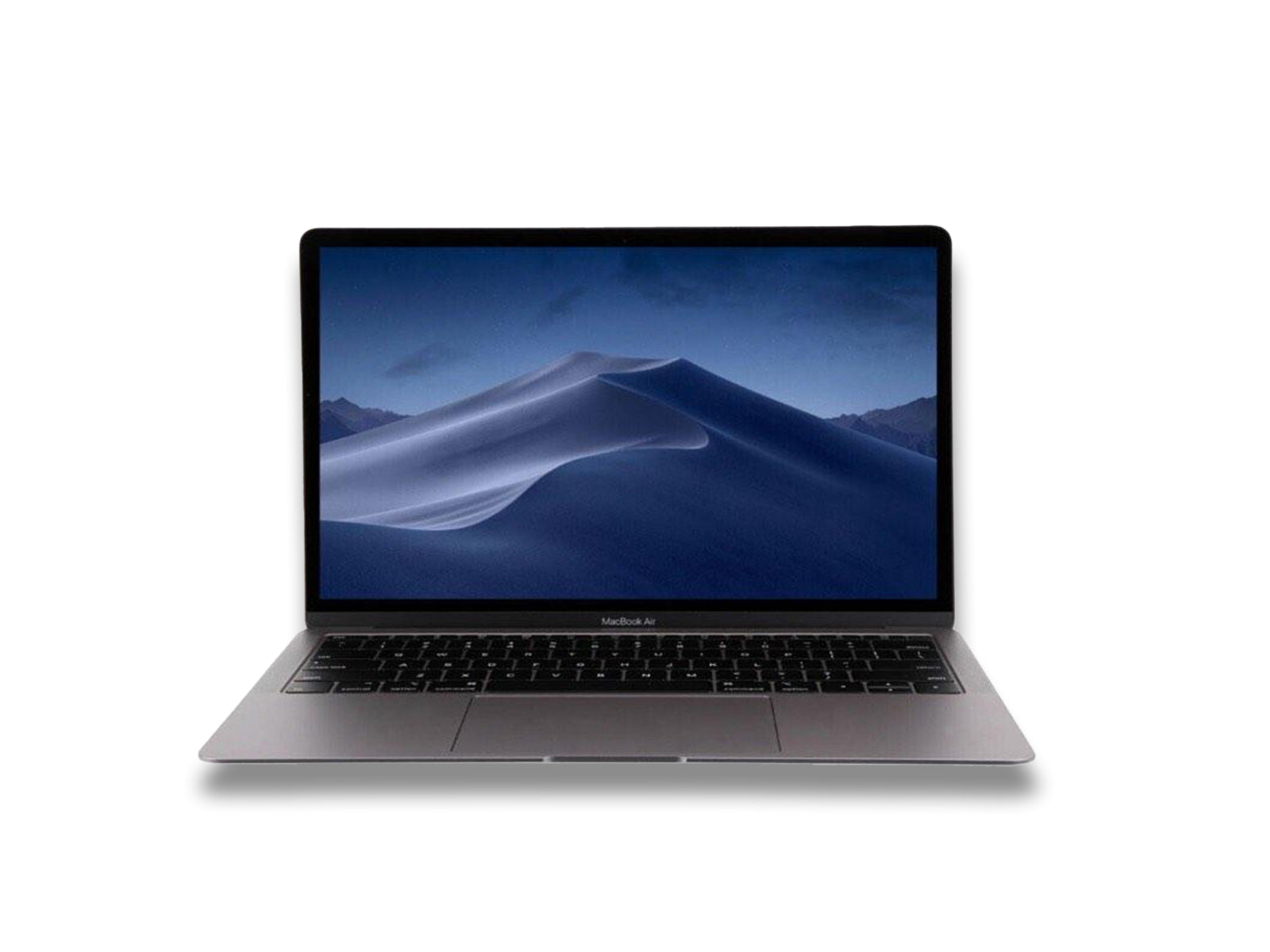 Image shows front view of macbook air with screen open on white background
