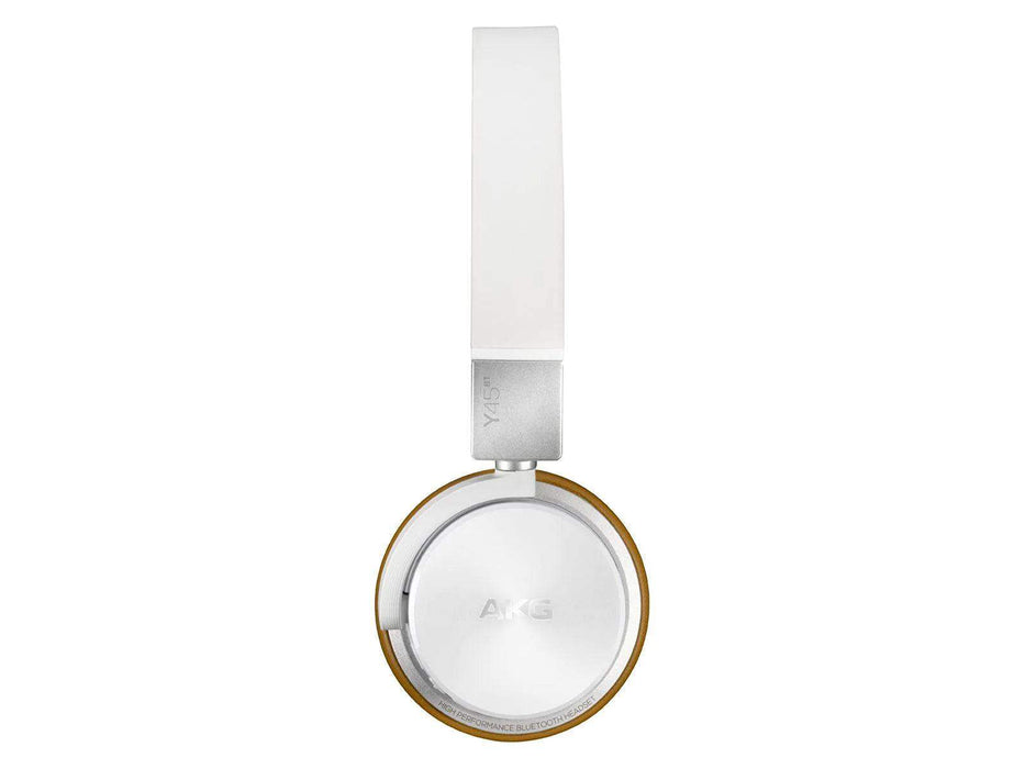 Photo on the left showing the appearance of the earphone from the outside of the AKG-Y45BT Rechargeable Wireless On Ear Headphones With Detachable Cable on the white background
