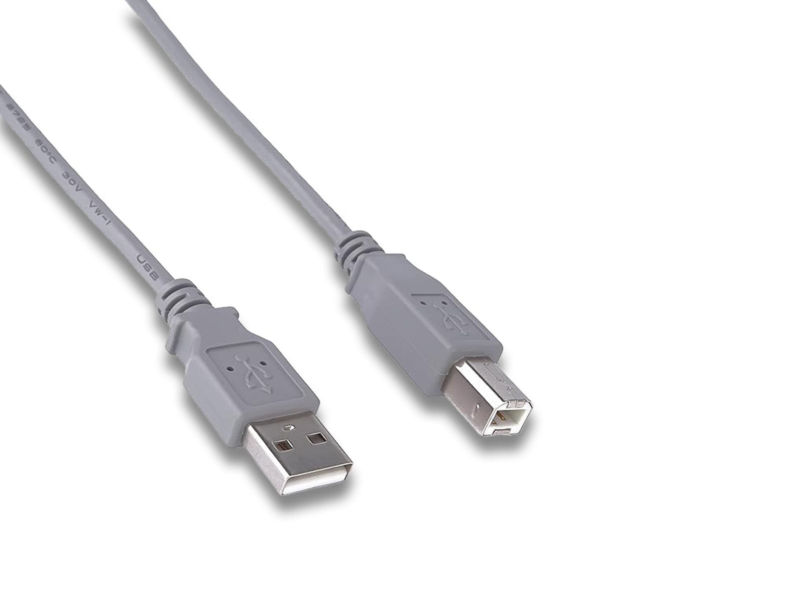 Image shows connectors of printer cable on white background