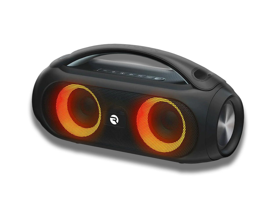 Image shows an angled view of the front of the Raycon Boombox Bluetooth Speaker