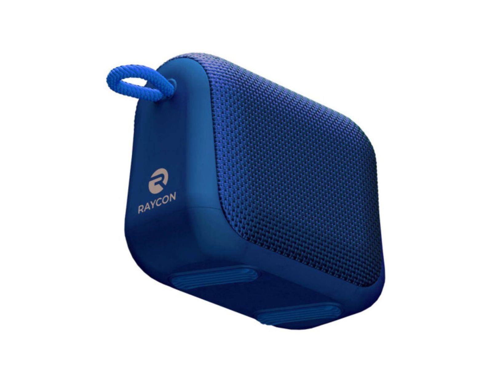 Image shows an angled view from the bottom of the blue Roaycon Everyday Bluetooth Speaker