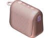 Image shows an angled overhead view of the rosegold Raycon Everyday Bluetooth Speaker
