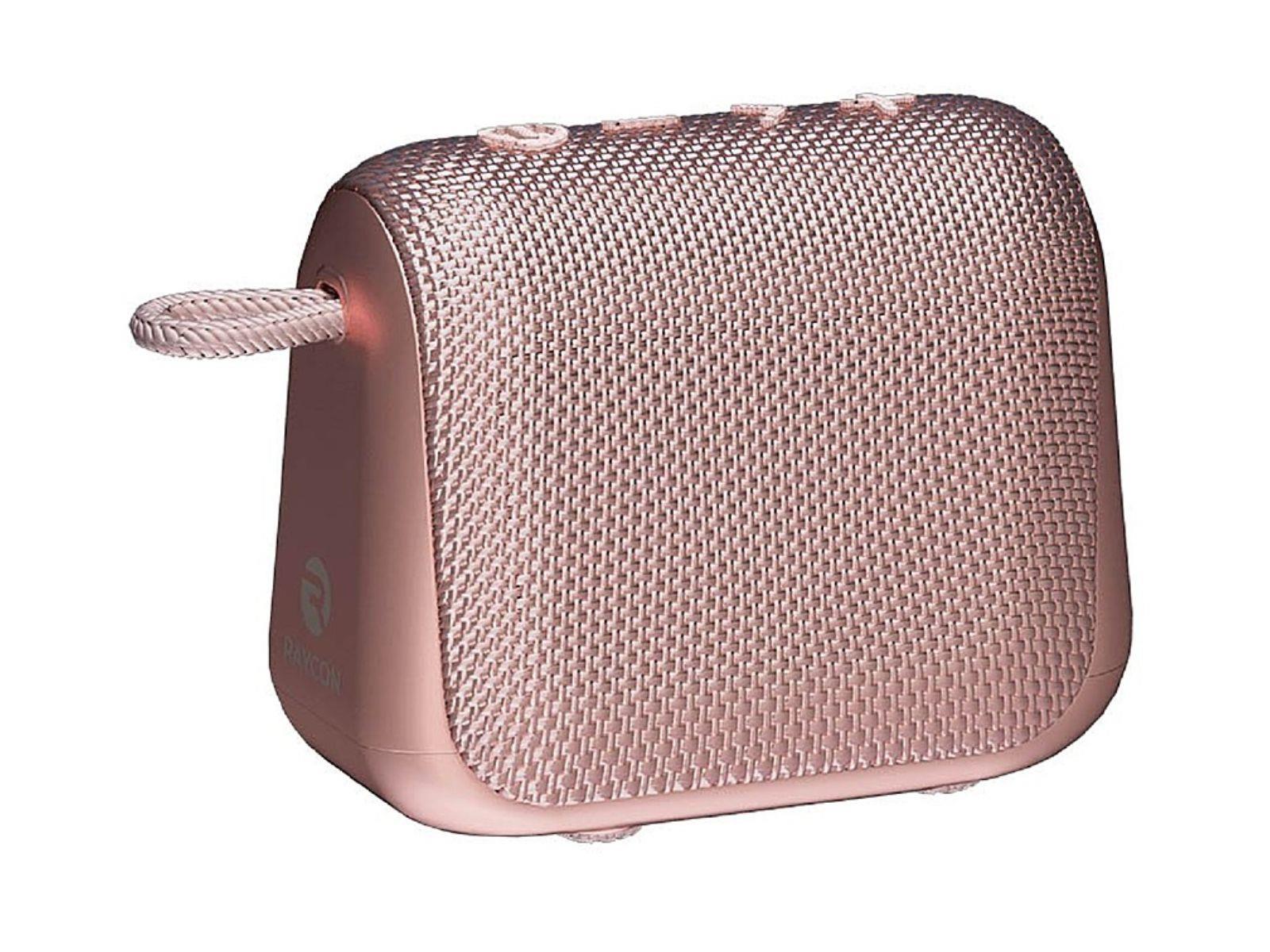 Image shows a front view of the rosegold Raycon Everyday Bluetooth Speaker